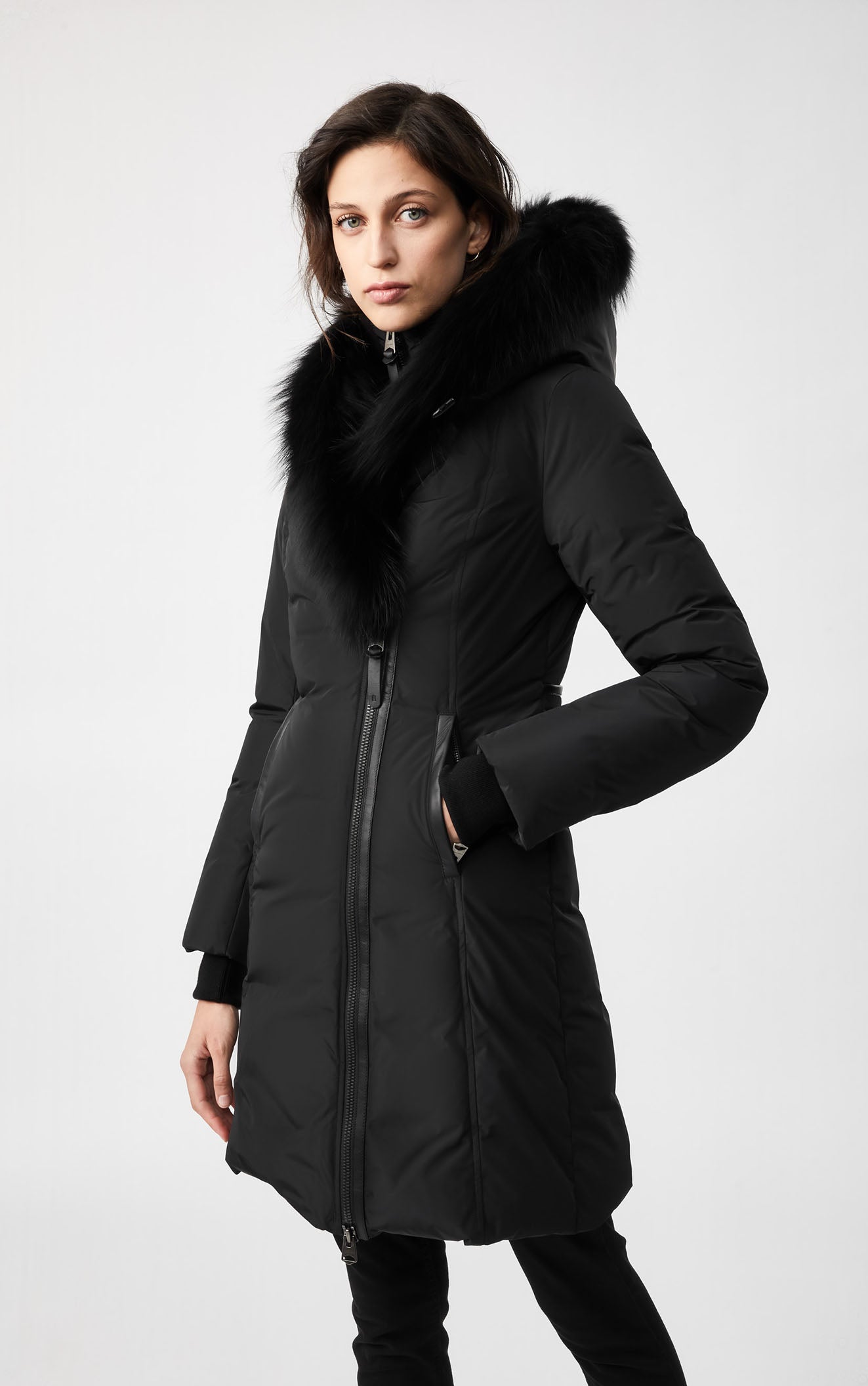 Kay mid length classic down coat 2025 with fur collar