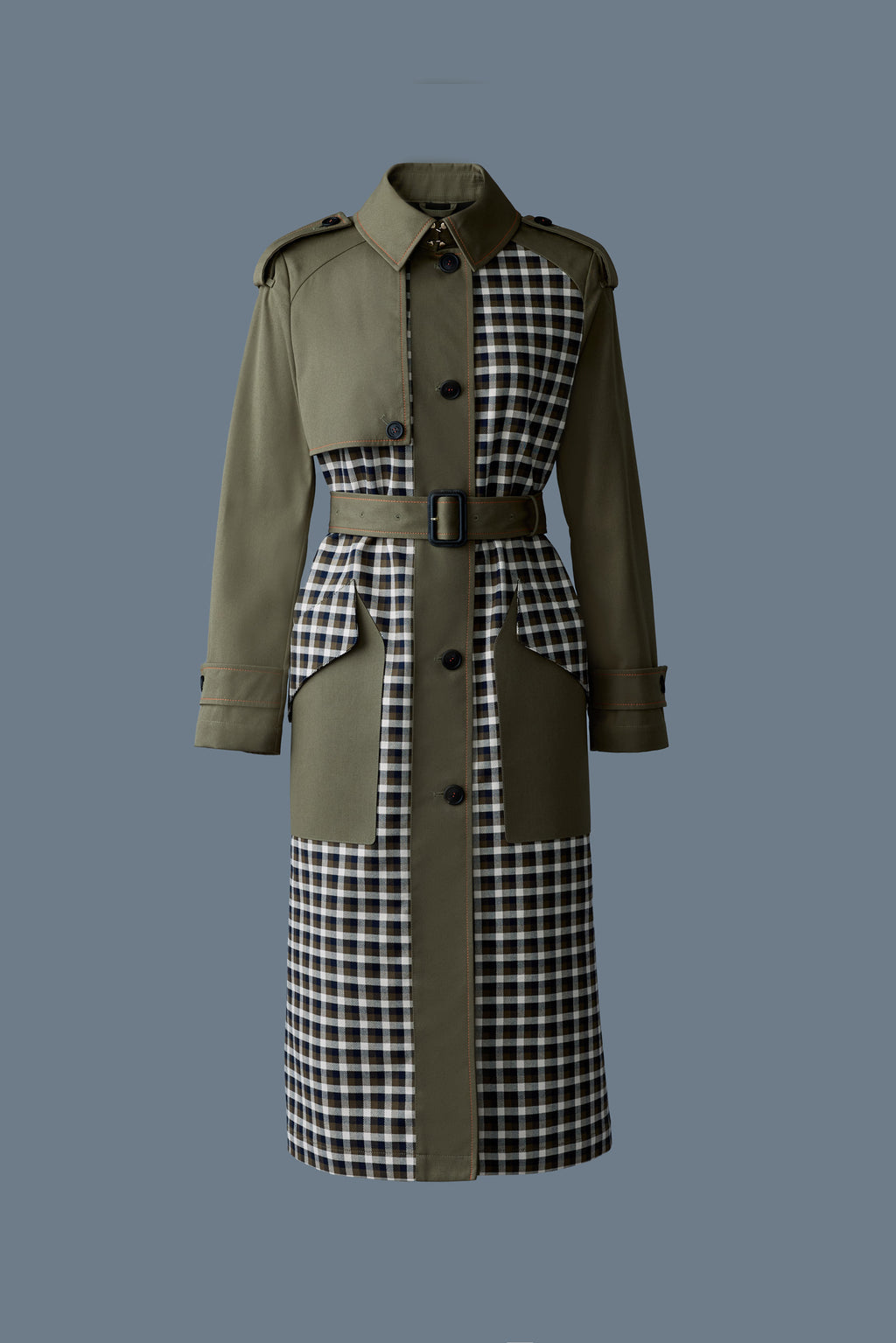 Akili PL single breasted plaid trench coat Mackage US