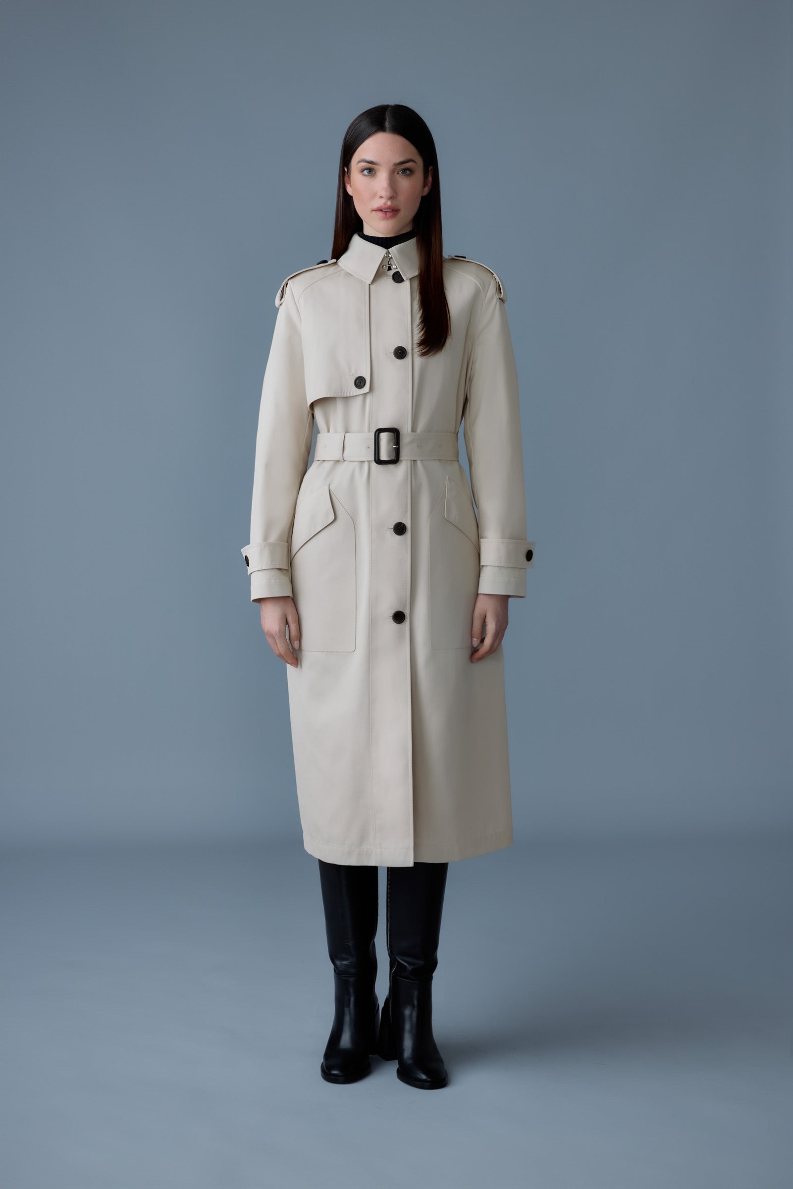 Akili single breasted trench coat with belt Mackage US