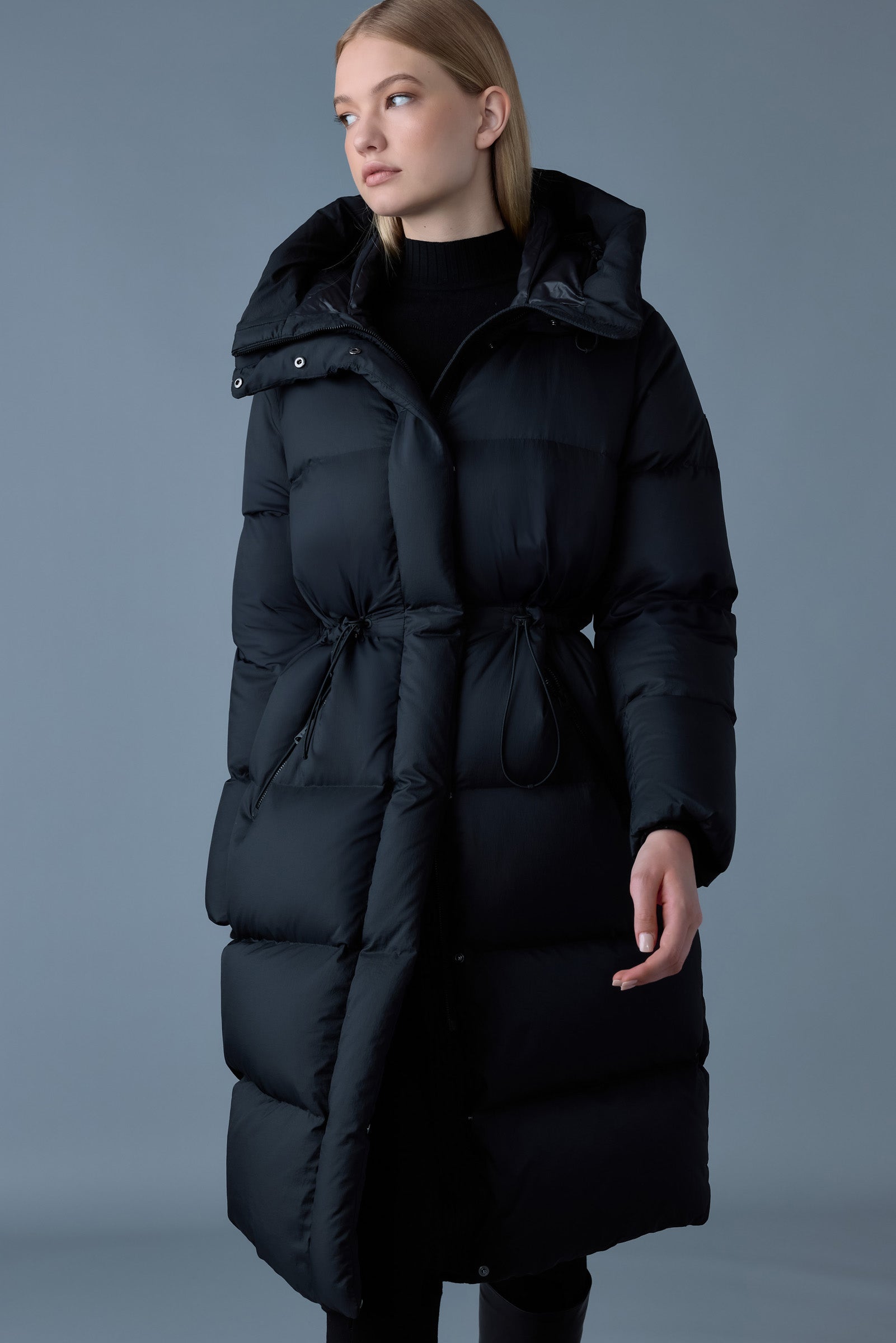 Long black down coat with hood online