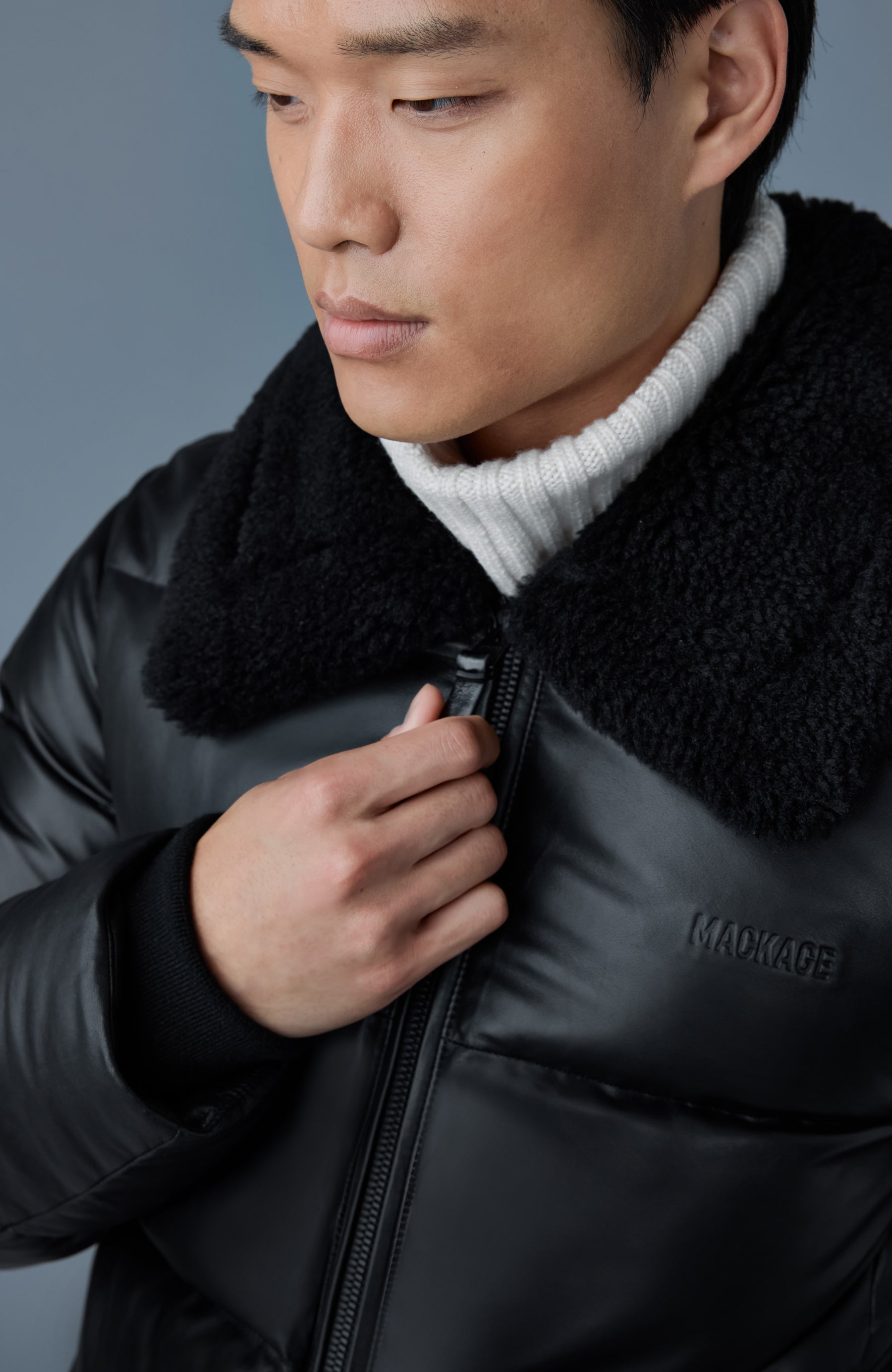 Kyrie leather down quilted jacket with shearling collar Mackage US