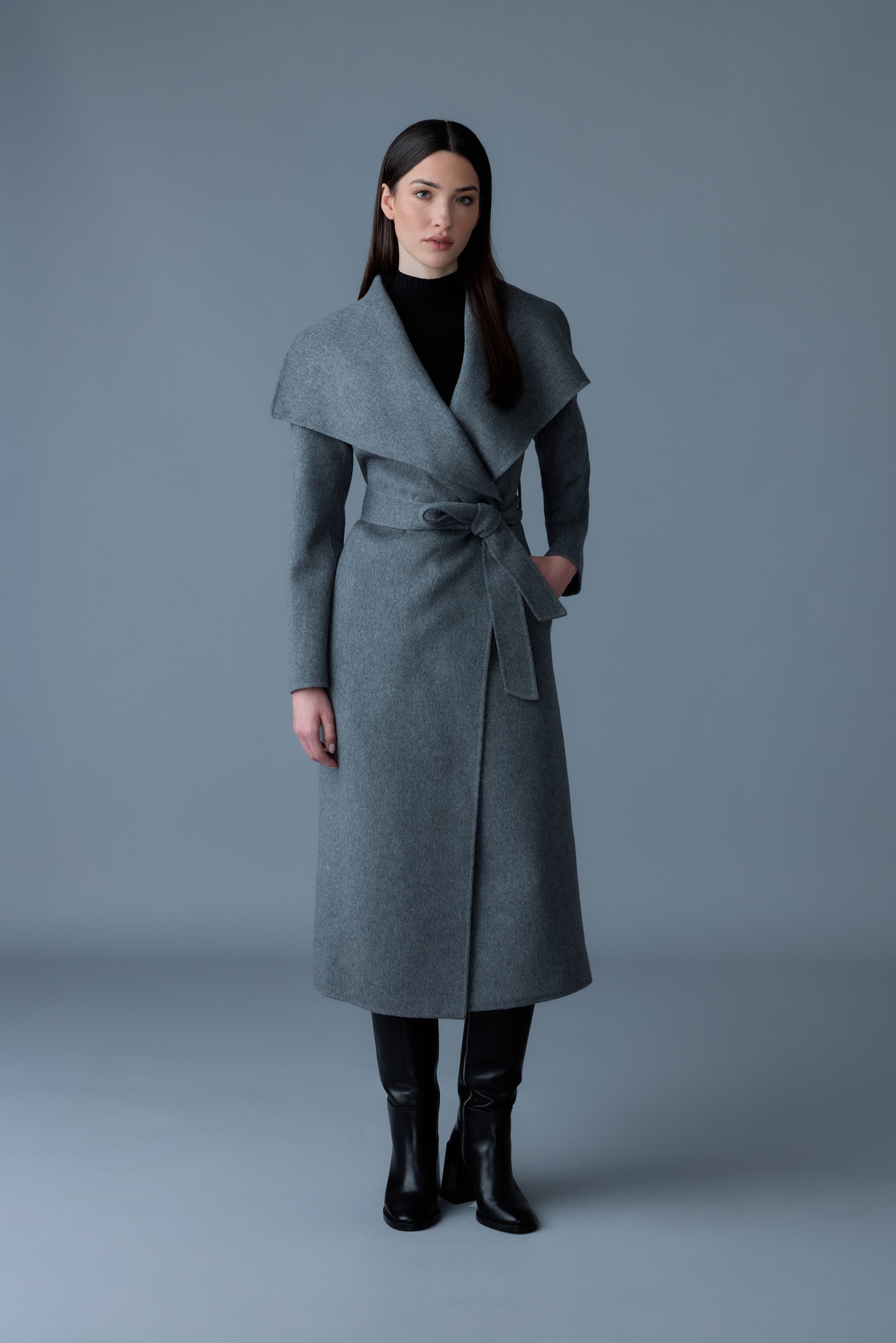 Mai LST double face wool stripe wrap coat Mackage US