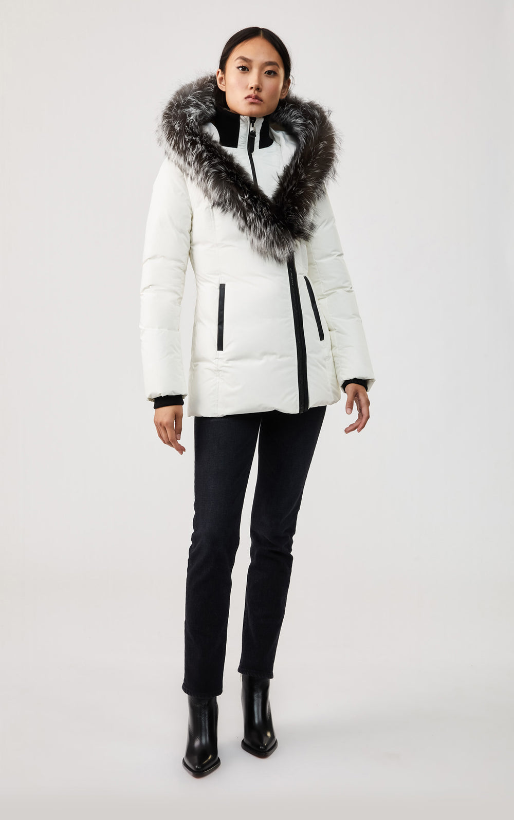 Adali, Down coat with silver fox fur Signature Mackage Collar for ...