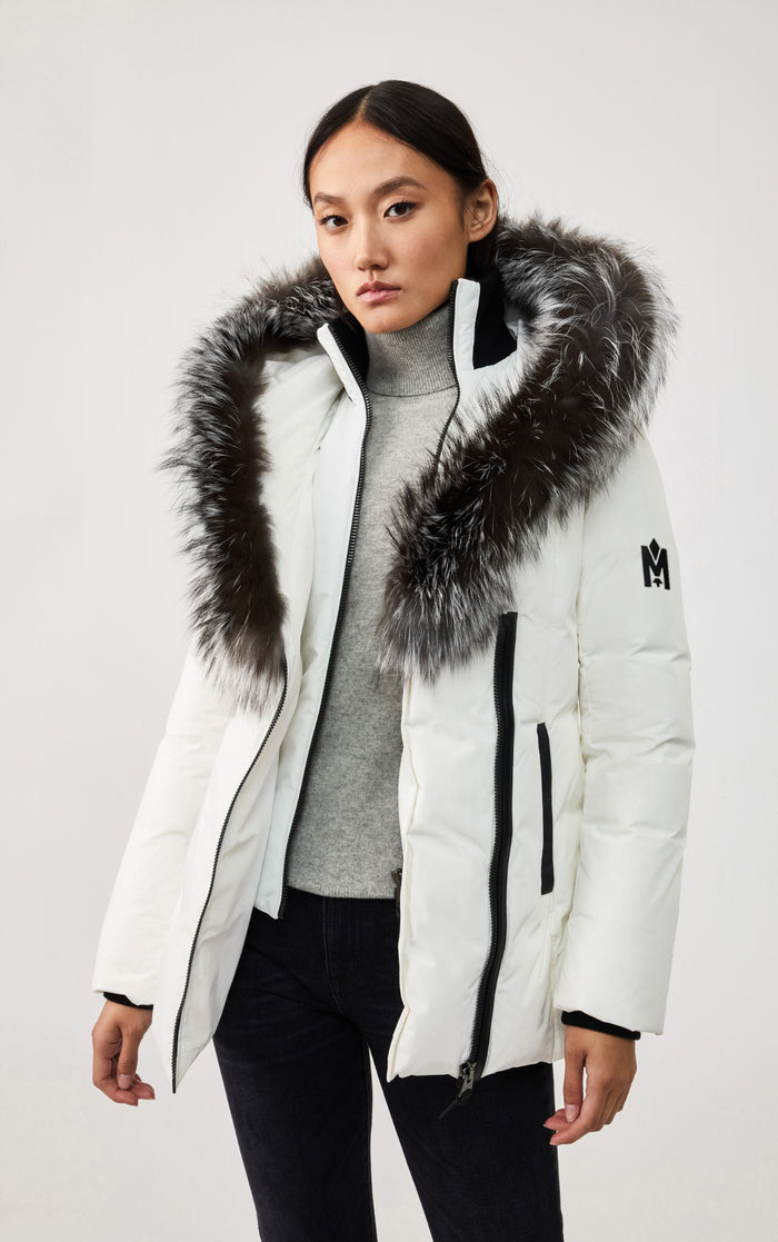 Adali, Down coat with silver fox fur Signature Mackage Collar for ...