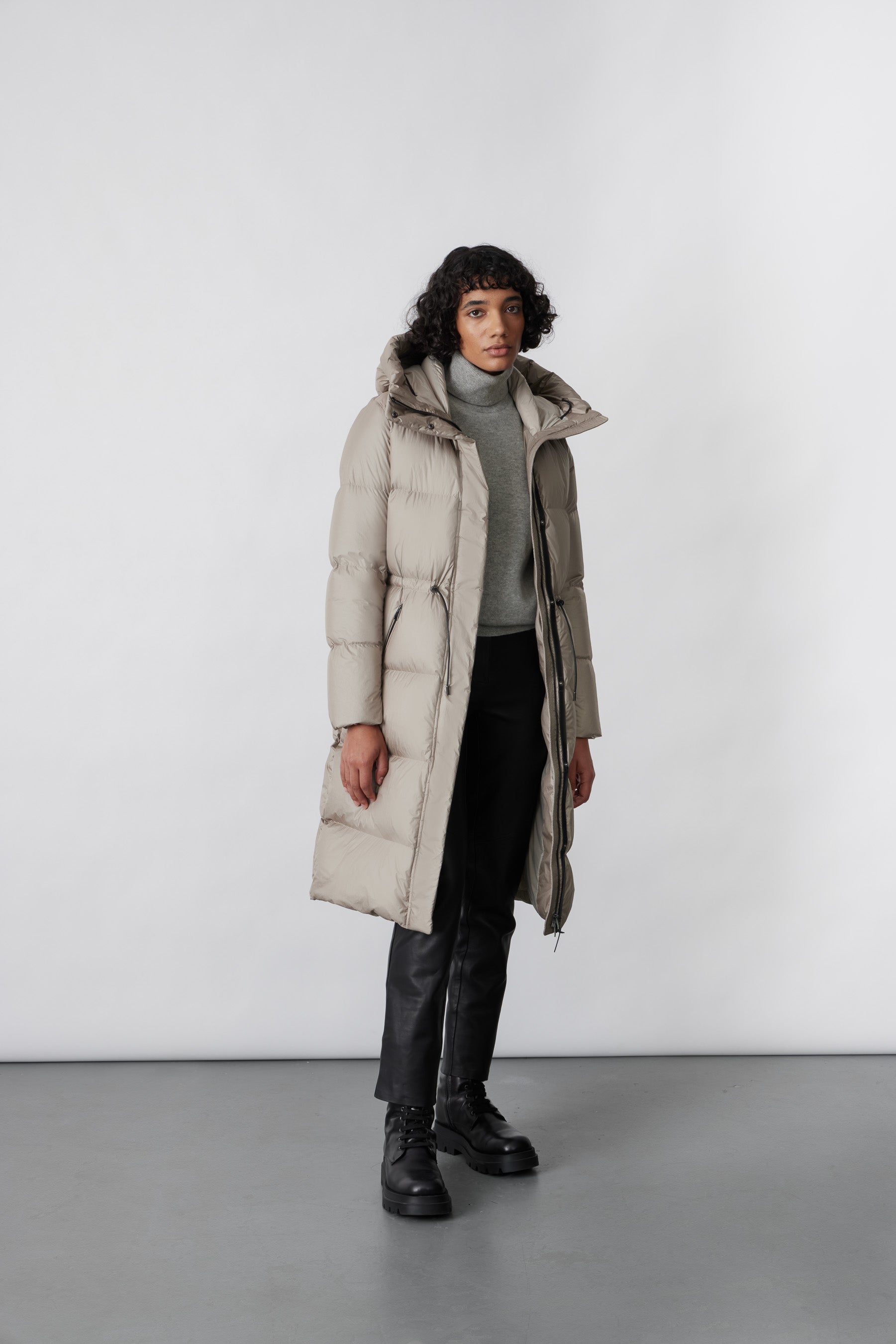Ishani, Foil shield long down coat with hood for ladies | Mackage® US