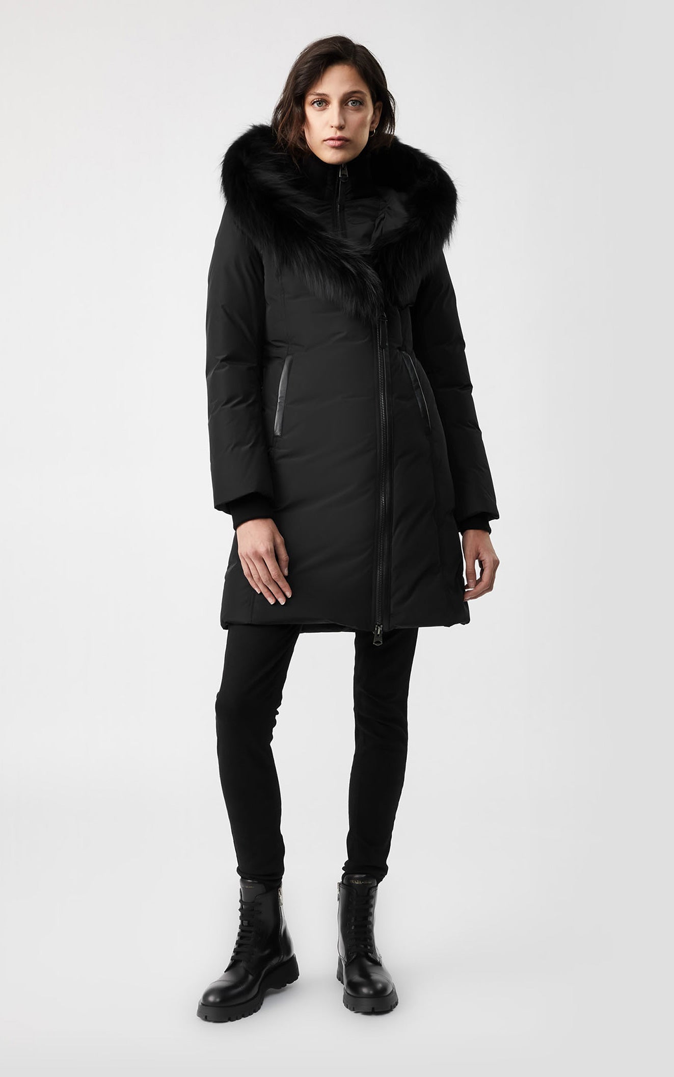 Kay Down coat with silver fox fur Signature Mackage Collar for ladies Mackage US