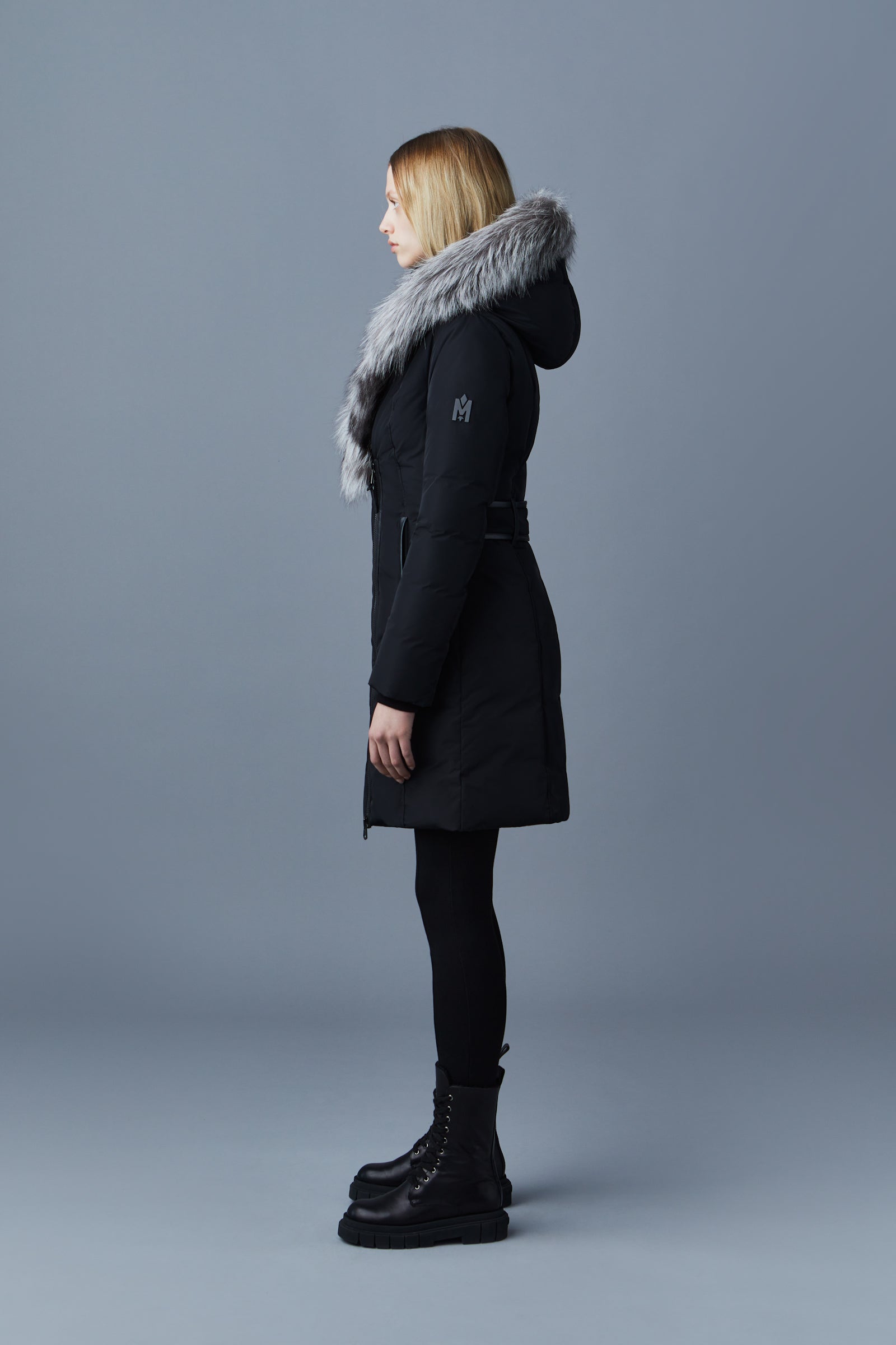 Kay Down coat with silver fox fur Signature Mackage Collar for ladies Mackage US