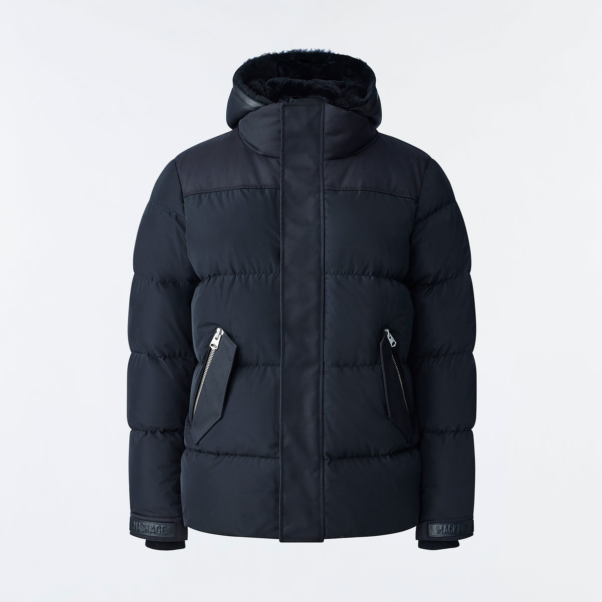 Riley, Classic down jacket with removable shearling bib for men 