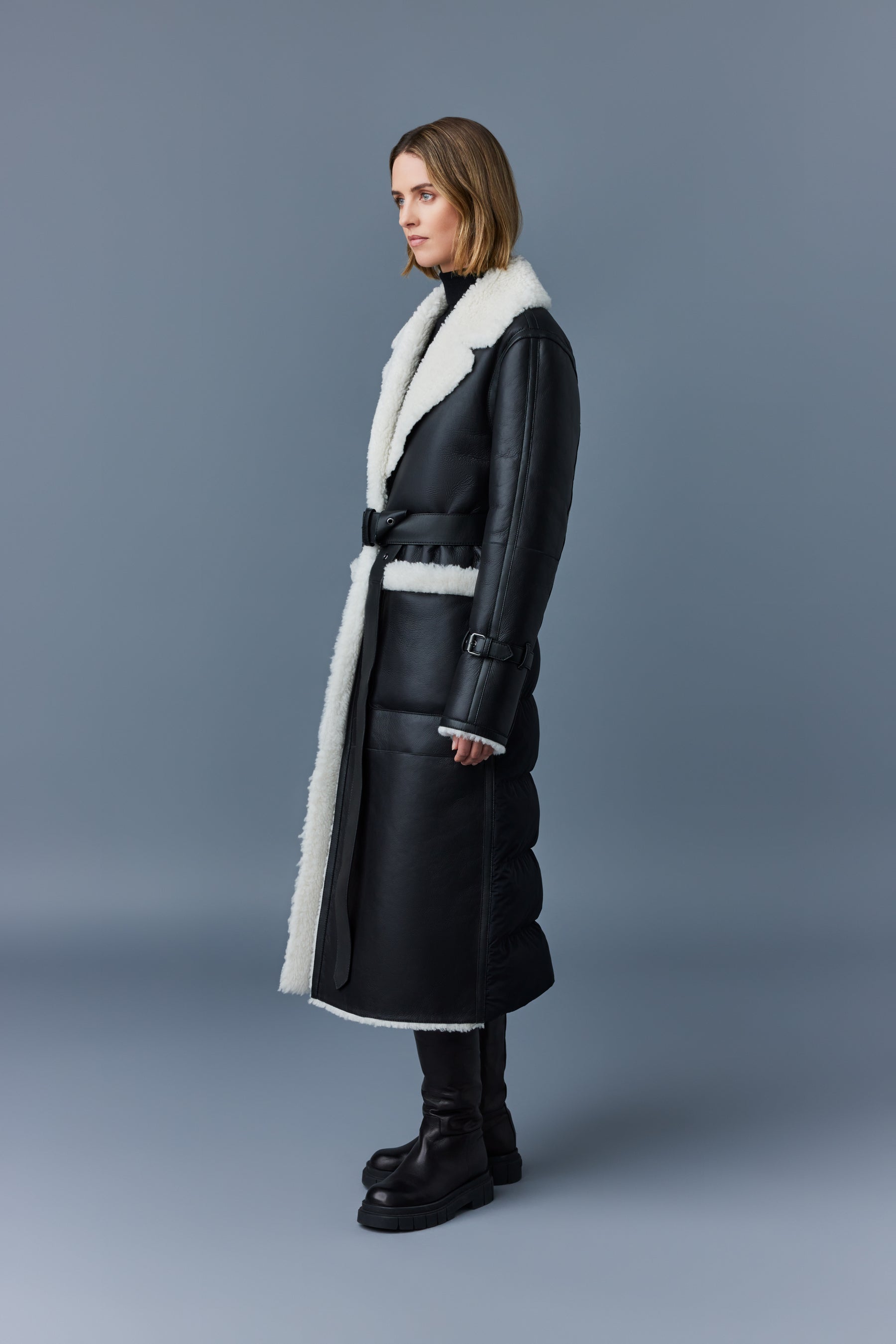 Sabreen, Long trench coat with shearling trim for ladies | Mackage® US